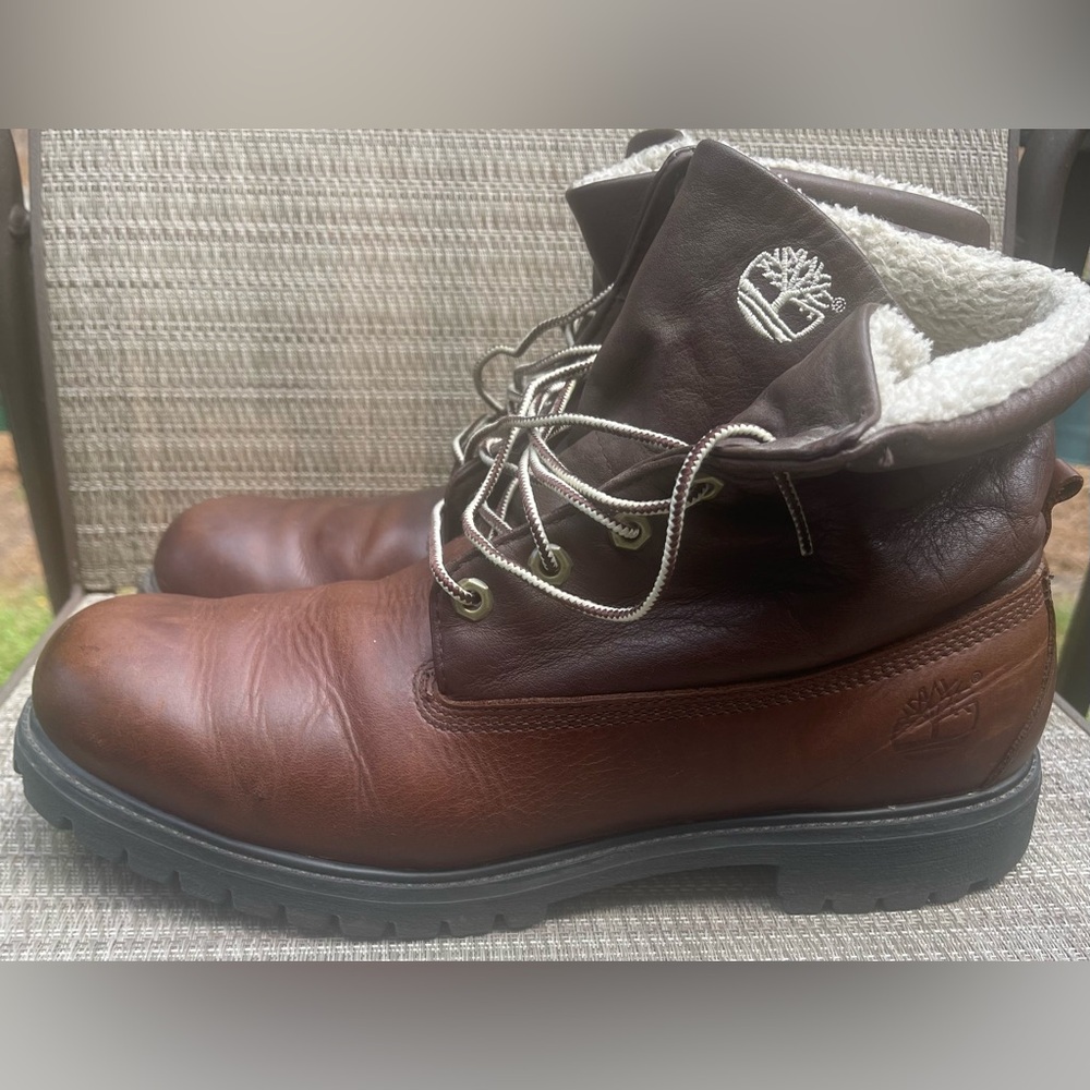Timberland Mens Premium FULL LEATHER Brown Roll-top Boots 46006 Size - Picture 3 of 10